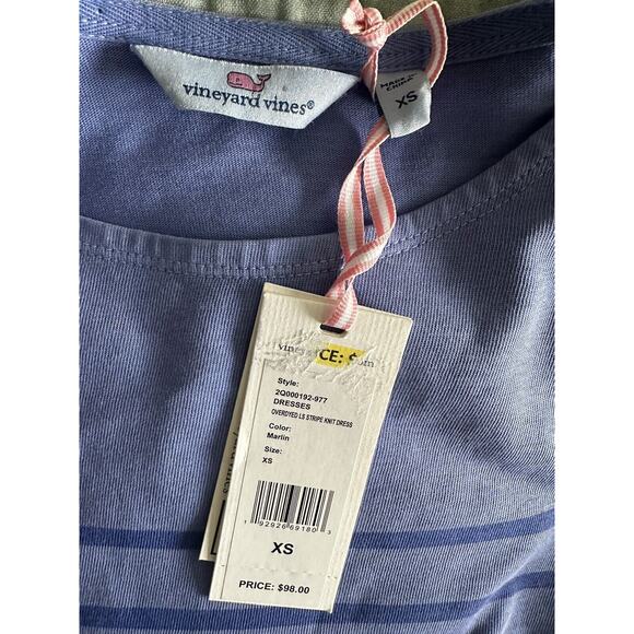 New Vineyard Vines Overdyed LS Stripe Knit Dress Cotton Indigo Marlin Color XS - Picture 3 of 5
